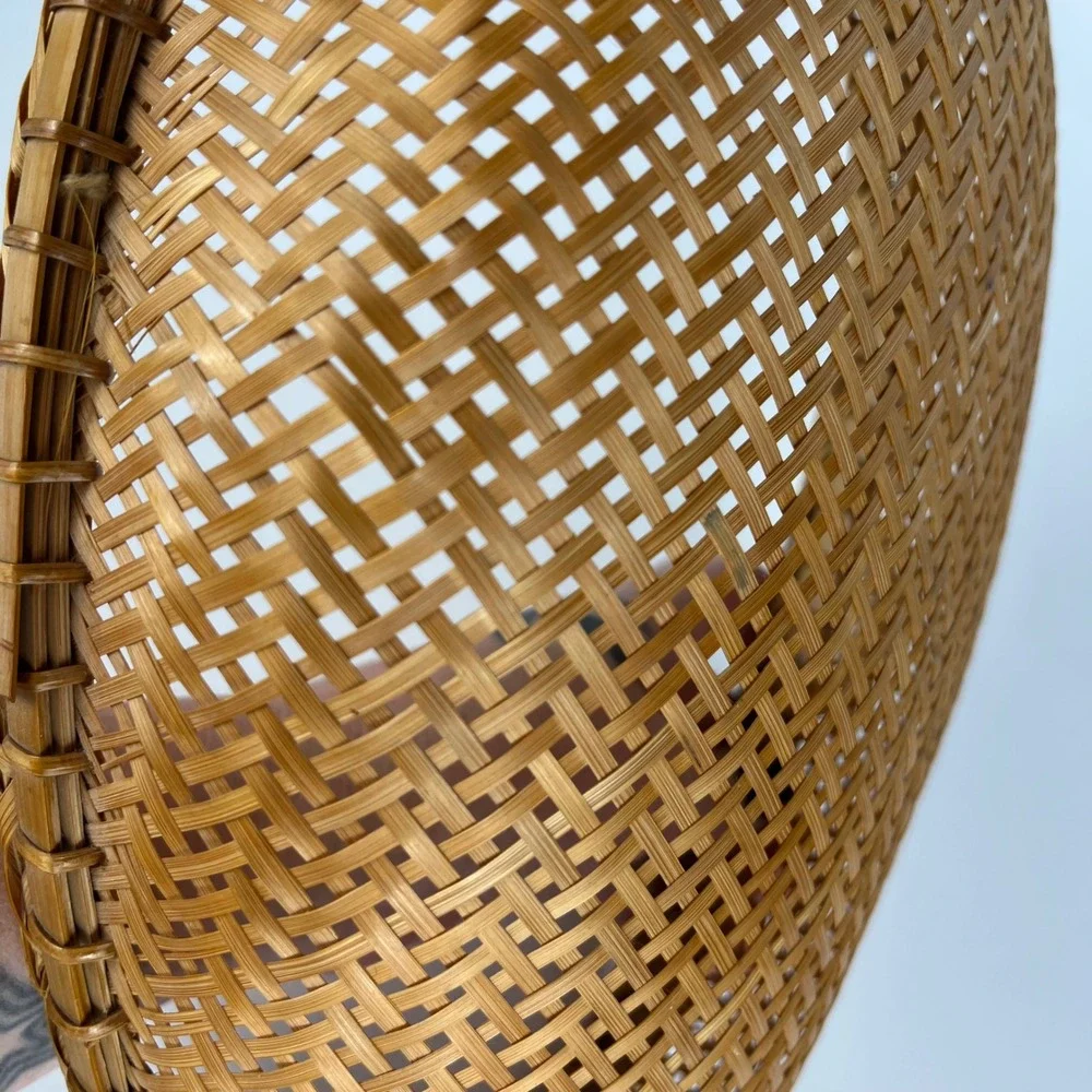 Vintage Woven Wicker Rattan Fruit‎ Basket Serving Tray with Handle No Stand